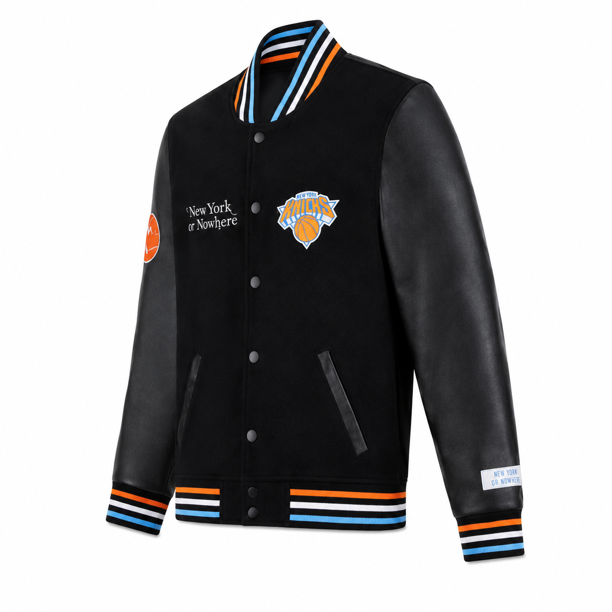 Black Leather New York Knicks Varsity Jacket