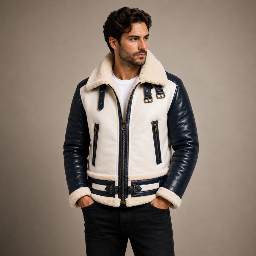 Men's Dual-Tone Navy & White Aviator Jacket
