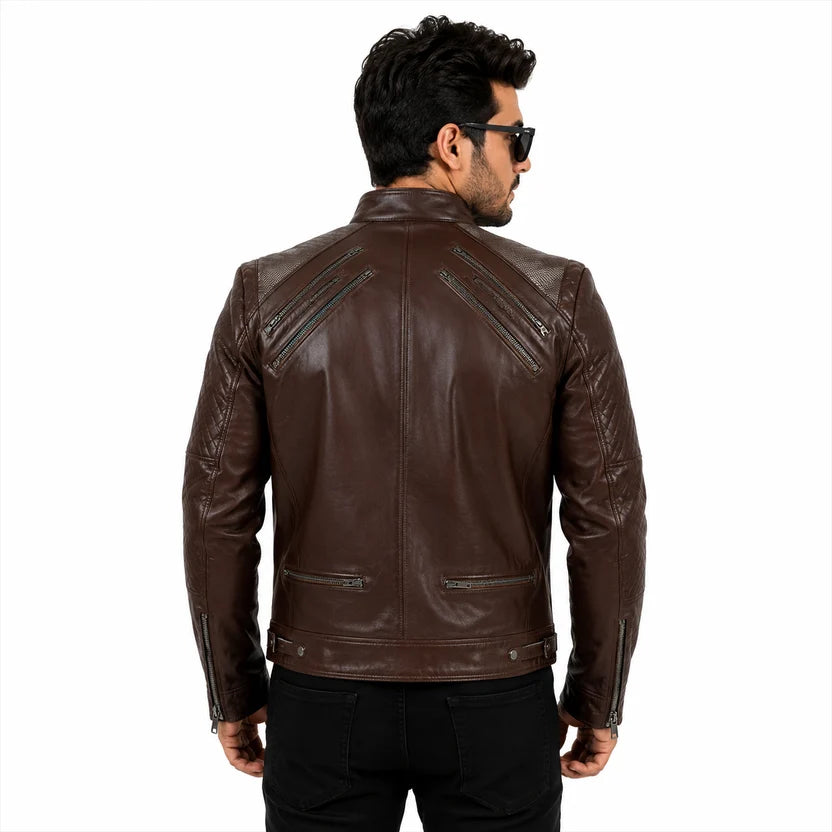 Brown MJ Style Leather Biker Jacket