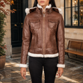 Fiona Brown Hooded Shearling Leather Jacket