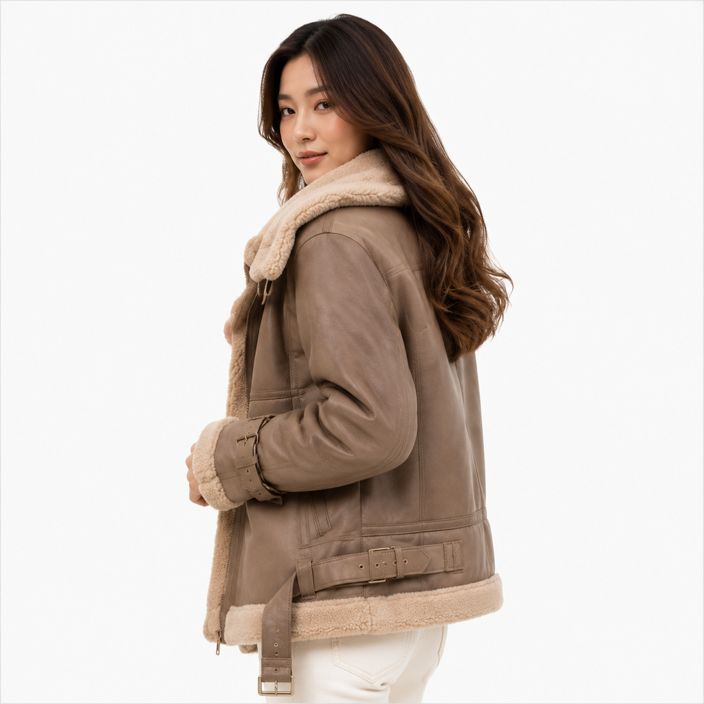 Velocite Oversized Leather Shearling Jacket