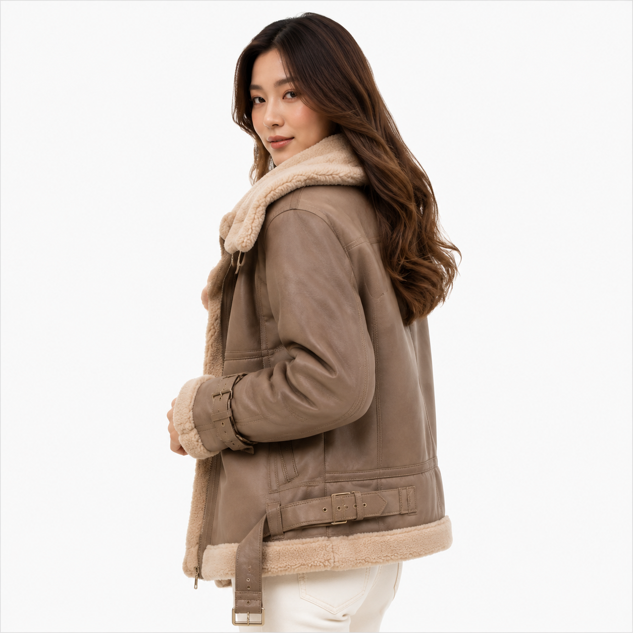 Velocite Oversized Leather Shearling Jacket