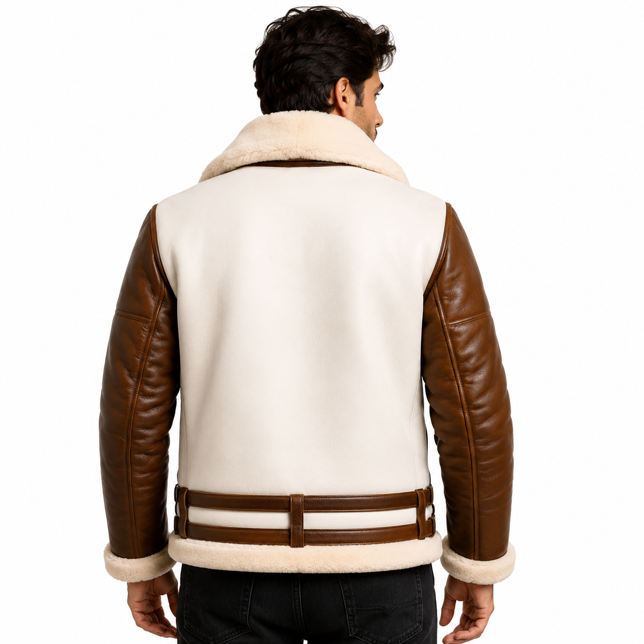 Men's Dual-Tone Brown & White Aviator Jacket