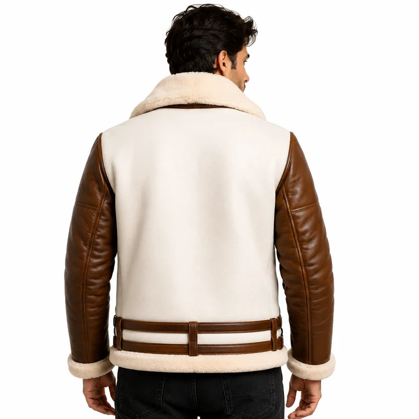 white shearling bomber jacket