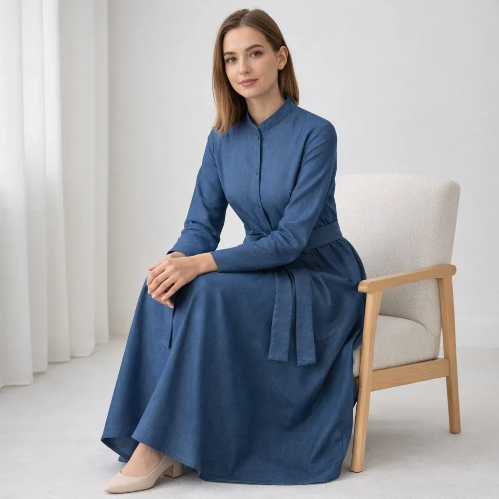 Long-Sleeve Denim Shirt Dress