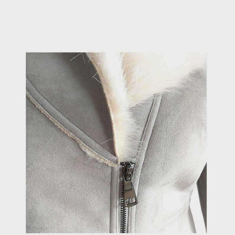 Women's Light Gray Faux Shearling Jacket