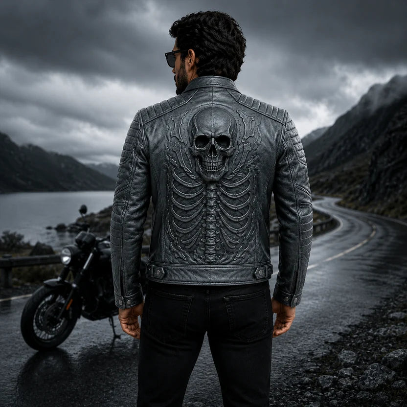 Men's Charcoal Grey Leather Jacket