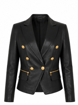 L'AGENCE Ottilie Leather Blazer in Black