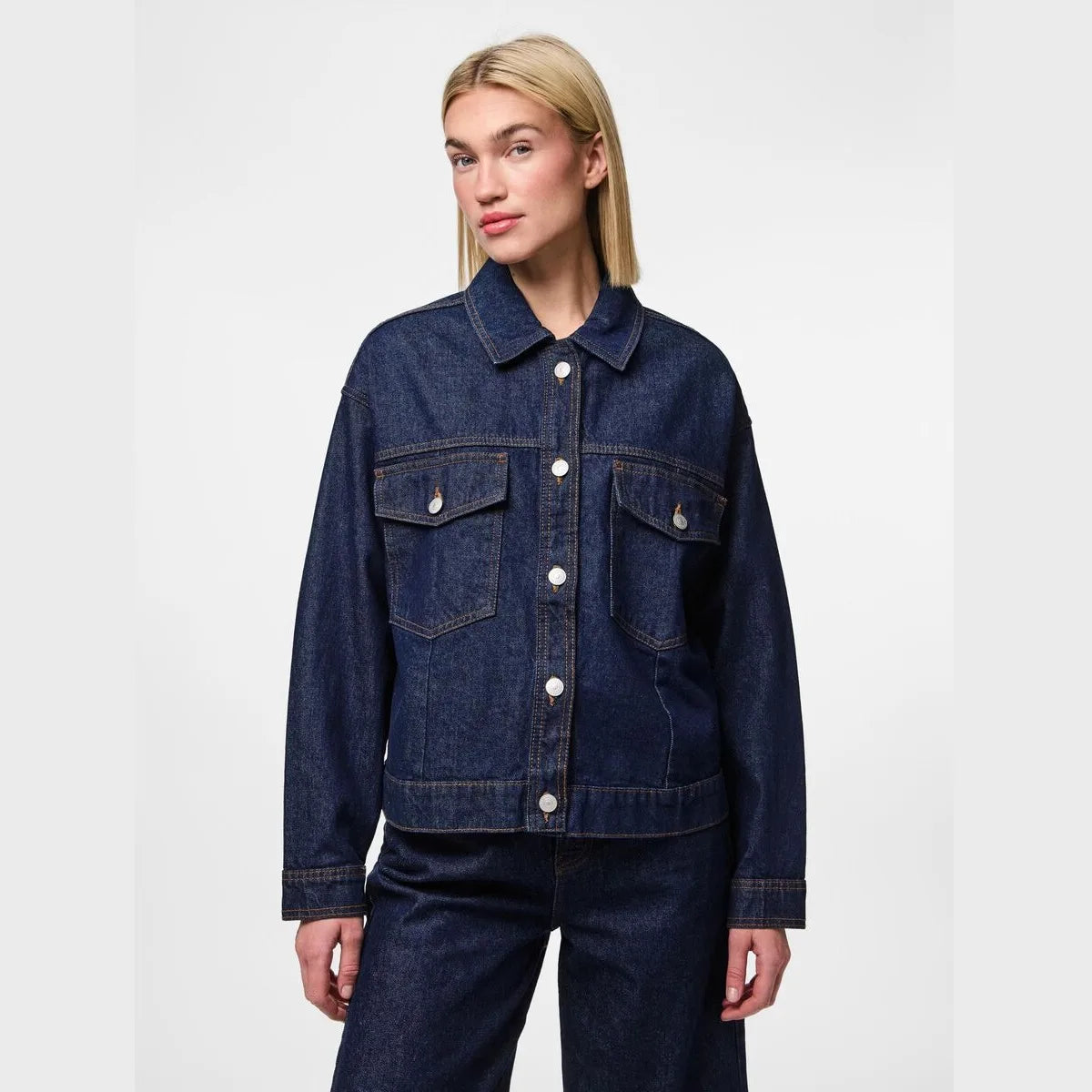 Pieces Oversized Dark-Wash Denim Jacket