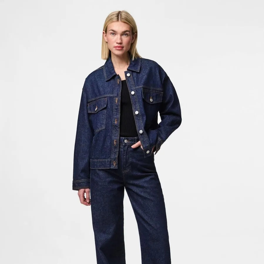 Pieces Oversized Dark-Wash Denim Jacket