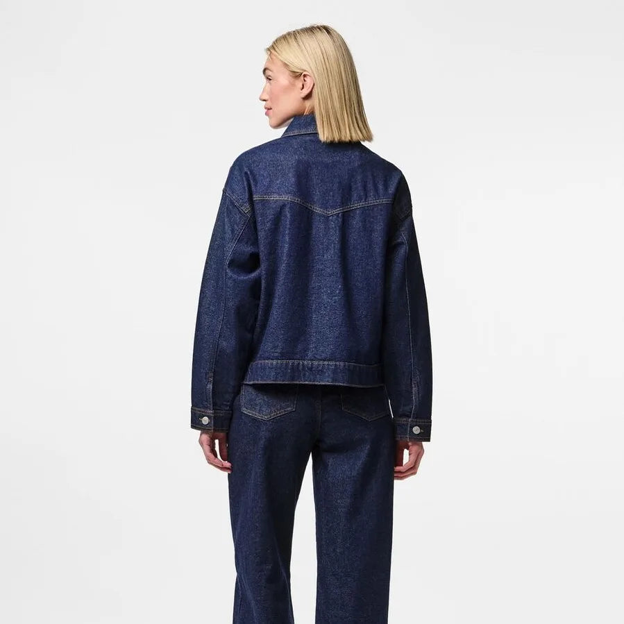 Pieces Oversized Dark-Wash Denim Jacket