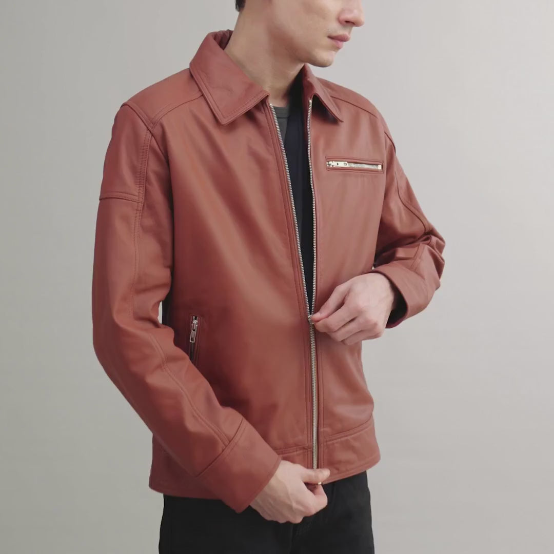 Lavendard Brown Leather Biker Jacket