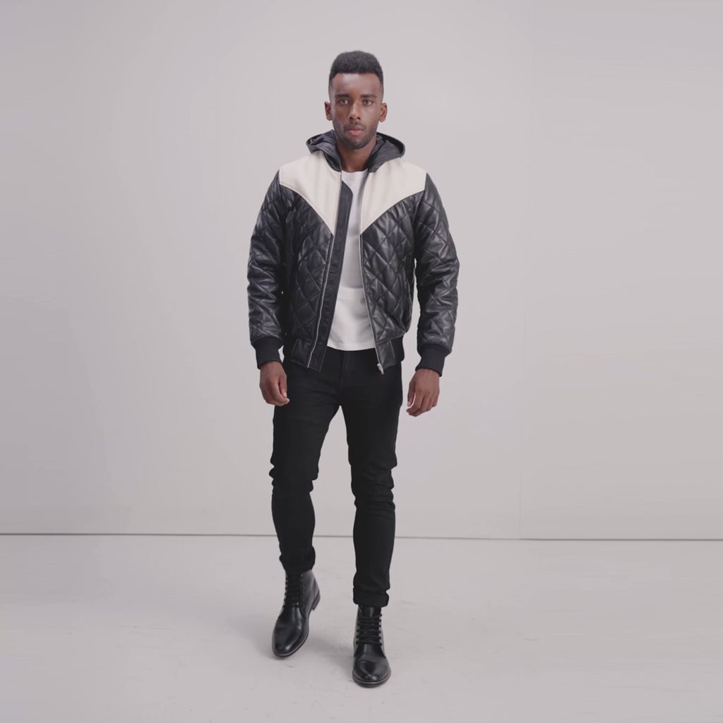 Norman Tan Hooded Bomber Leather Puffer Jacket