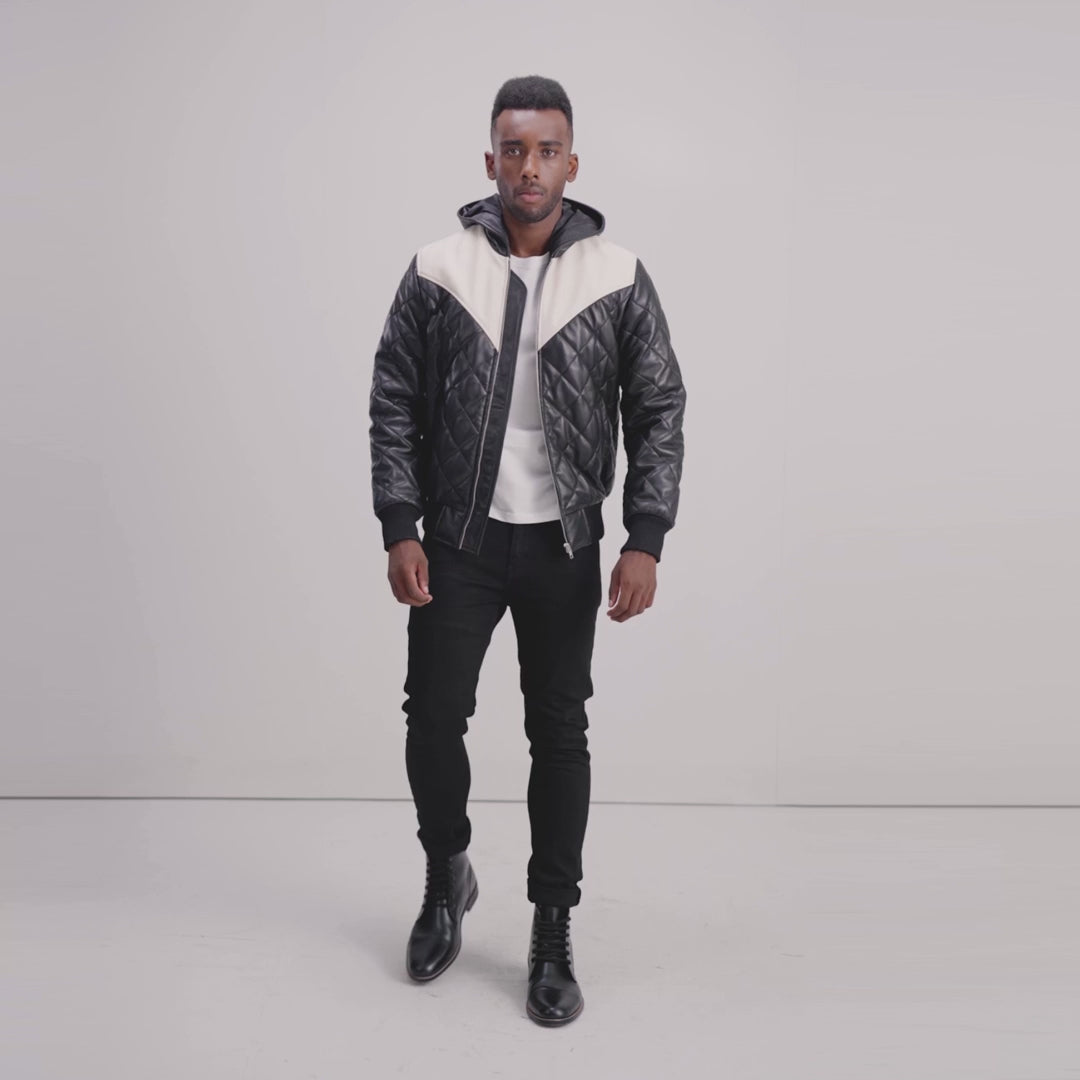 Norman Tan Hooded Bomber Leather Puffer Jacket