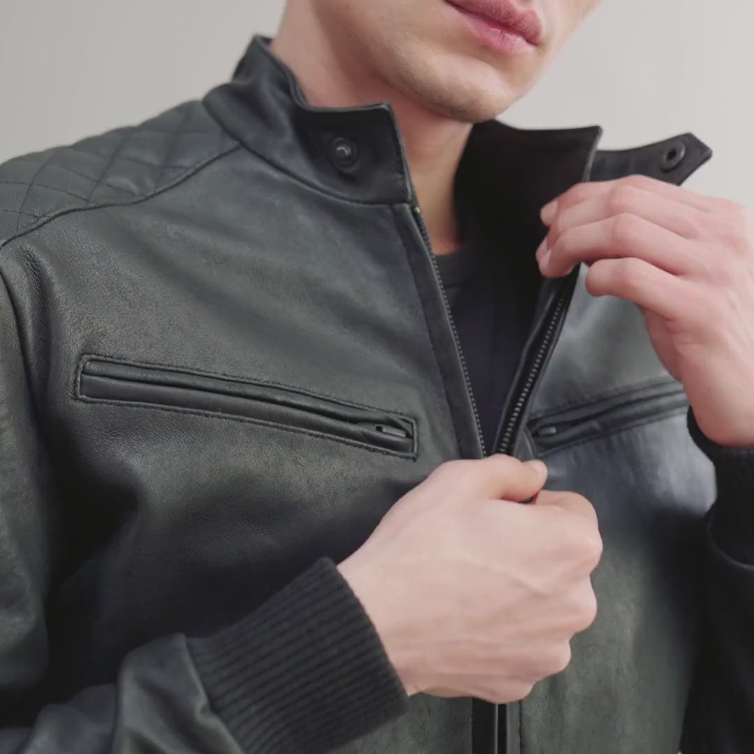 Sven Distressed Brown Leather Bomber Jacket