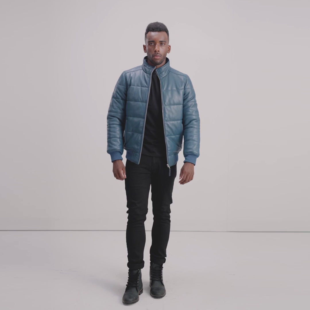 Lucas Black Leather Puffer Bomber Jacket