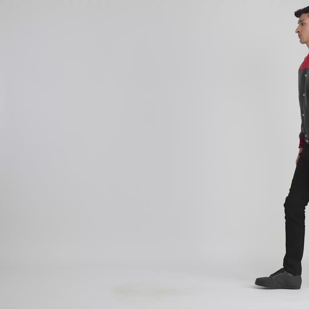 Terrance Black & Red Leather Varsity Jacket