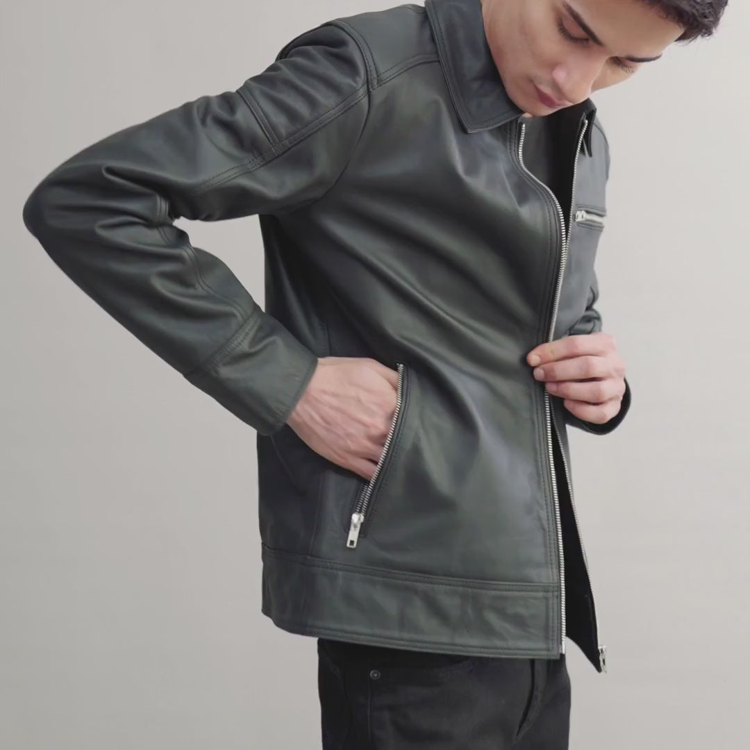 Lavendard Brown Leather Biker Jacket