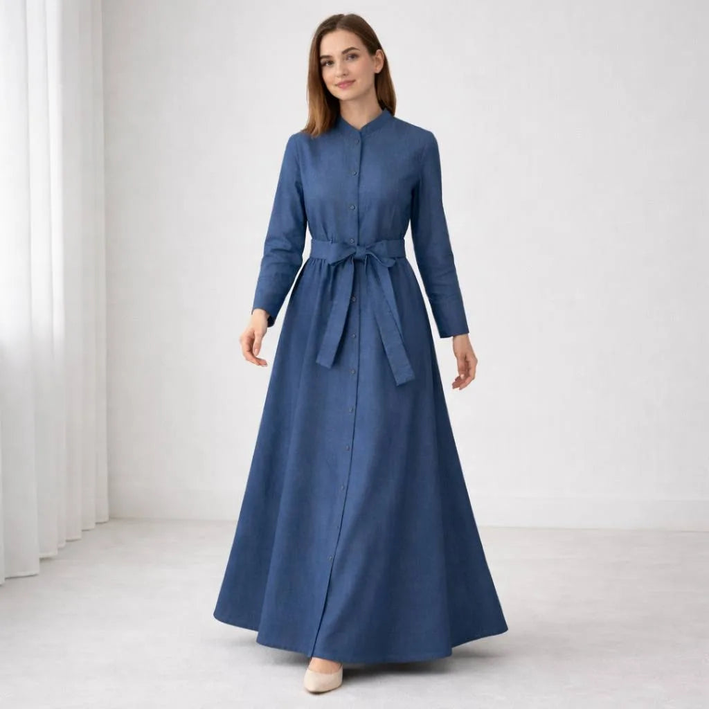 Long-Sleeve Denim Shirt Dress